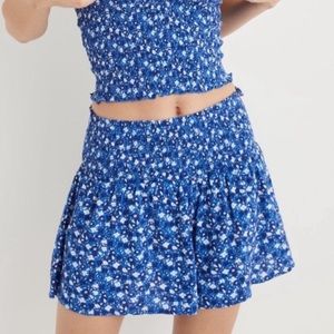 Aerie Smocked Blue Floral Flow Shorts